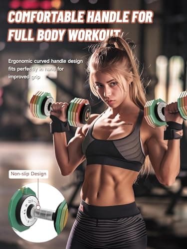 Adjustable Dumbbells Set 12.5LB/22.5LB Pair, 1-Sec Fast Adjustable 5 Weights by Turning Handle, Premium Comfort Non-slip Metal Dumbbells with Tray, Compact Size for Full Body Home Workout (Rainbow-Pair-22.5lbs) - Image 7