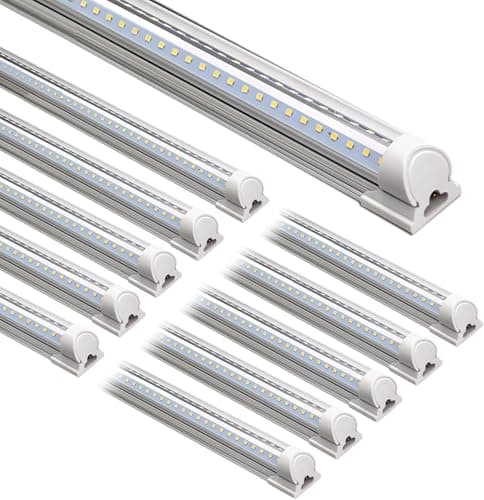 Barrina LED Shop Lights, 8FT 72W 10000LM 5000K, Daylight White, V Shape, Clear Cover, High Output, Linkable, T8 LED Tube Light, for Garage 8 Foot with Plug (Pack of 10) - Image 1