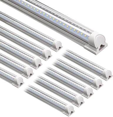 Barrina LED Shop Lights, 8FT 72W 10000LM 5000K, Daylight White, V Shape, Clear Cover, High Output, Linkable, T8 LED Tube Light, for Garage 8 Foot with Plug (Pack of 10) - Image 1