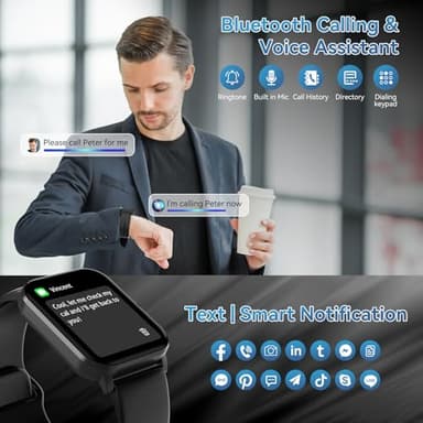 Smart Watch, 1.85" HD Smartwatch for Men Women (Answer/Make Calls), Fitness Watch with Heart Rate/Sleep/IP68 Waterproof/120+ Sports Modes, Pedometer, Android Smart Watch for Android iOS (Black) - Image 2