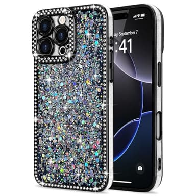 Lafunda for iPhone 16 Pro Max Case Glitter, Luxury Shiny Bling Sparkly Bumper Cover with Crystal Diamonds for Women Girls Soft Slim Shockproof Protective Phone Case for iPhone 16 Pro Max 6.9", Black - Image 1