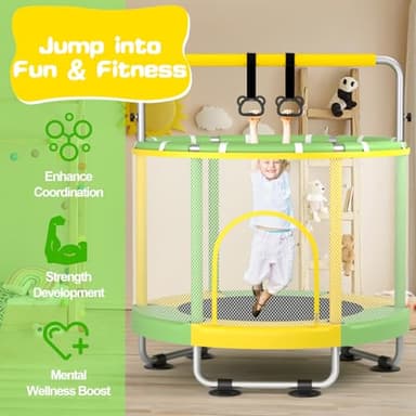 ZCMHAXJ 55" Trampoline for Kids with Enclosure, 440lbs Capacity Indoor & Outdoor Toddler Trampoline with Adjustable Gymnastics Bar & Toys, Gifts for Boys & Girls - Image 3