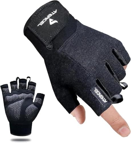 ATERCEL Workout Gloves for Men and Women, Exercise Gloves for Weight Lifting, Cycling, Gym, Training, Breathable and Snug fit (Black, L) - Image 1