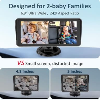 2-Kids Baby Car Camera for Seat: 6.9 Inch Ultrawide Display with Two Cameras Rear Facing - USB Powered Backseat Camera HD 1080P Easy to Install - Image 2