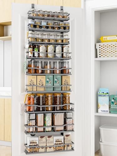 Over The Door Pantry Organizer, 9-Tier Over The Door Organizer with Adjustable Baskets, Metal Hanging Spice Rack for Pantry Organizers and Storage, Suitable for Kitchen Laundry Room & Bathroom, Black - Image 1