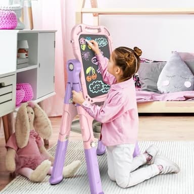 Amagoing Easel for Kids, Adjustable Standing Art Easel for Toddler, Double Side White Chalk Board with Painting Accessories, Birthday Christmas Gift for Little Girls and Boy Age 3 4 5, Pink - Image 5