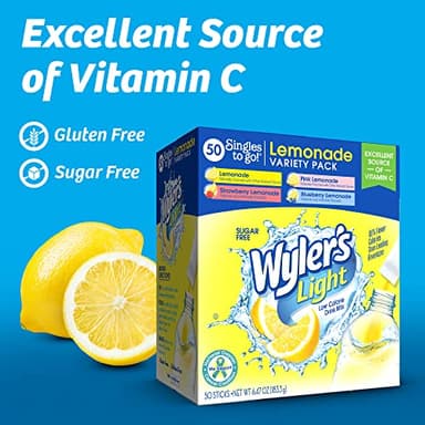 Wyler's Light Lemonade Variety Pack, 40 ct Singles to Go Powder Packets, Water Drink Mix, Variety Pack, Pink, Strawberry & Blueberry Lemonade, Sugar & Caffeine Free, On-The-Go,(Pack of 1) - Image 3