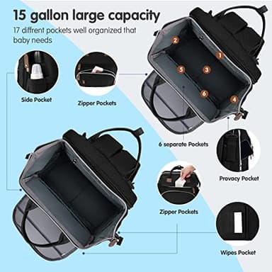 DERJUNSTAR Diaper Bag Backpack – Large Capacity Baby Diaper Bag with Changing Pad, Waterproof Travel Backpack for Boys & Girls, Multi-Function Baby Bag with USB Charging Port, Black - Image 2