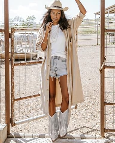 Ouepiano Cowboy Boots for Women - Cowgirl Rhinestone Boots with Sparkly Fringe Pointed Toe Western Boot Chunky Heel Pull-On Wide Calf Silver Botas Vaqueras Size 6.5 - Image 3