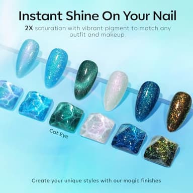 modelones Gel Nail Polish Set, 6 Colors Blue Green Glitter Cat Eye Black Silver Sparkle Shimmer Gel Polish Kit with Magnet Ocean Series Soak Off Nail Art Manicure Home Gift for Women Girl - Image 2