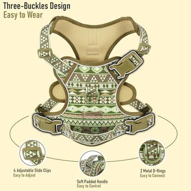Dog Harness for Giant Dogs, Heavy Duty No Pull Pet Harness Vest Easy Control with Handle, Adjustable Reflective Extra Big Sized Dog Vest for Training, Walking, Hiking, Green Ethnic, XL - Image 3