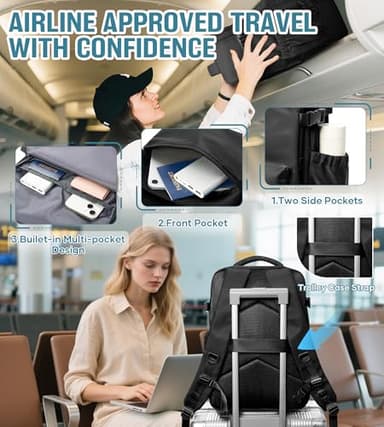 Vacuum Travel Backpack with Pump Women Personal Item Carry on Vacpack Backpacks Flight Approved 18x14x8 inches Men Laptop Waterproof Work Compression bags Casual Daypack Black Vacuum seal backpack - Image 4