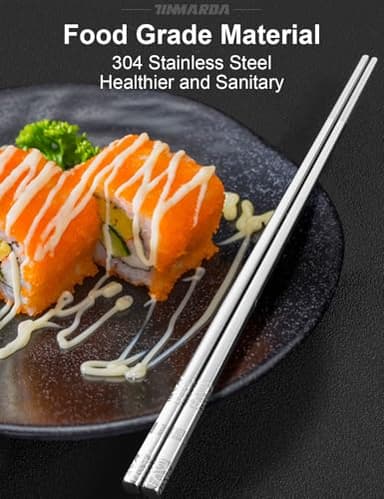 TINMARDA Metal Chopsticks Reusable 5 Pairs Stainless Steel Chopsticks Dishwasher Safe Square Lightweight Non-Slip Chop Sticks Present Set (Silver) - Image 4