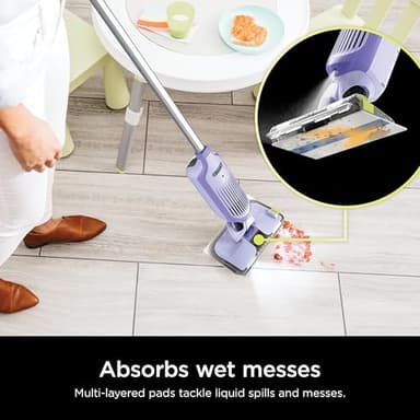Shark VACMOP Cordless Hard Floor Cleaner, Vacuum and Spray Mop, Powerful Suction, Lightweight, LED Headlights, Includes 4 Disposable Pads, 12oz Multi-surface Cleaning Solution, Lavender, VM252PL - Image 4