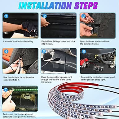 Nilight 6Pcs Car Underglow Neon Accent Strip Lights 300 LEDs Multi Color RGB-IC DIY Sound Active Function Music Mode with APP Control and Remote Control Underbody Light Strip - Image 8