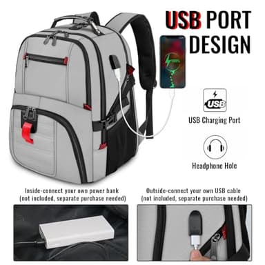 YOREPEK Travel Backpack, Extra Large 50L Laptop Backpacks for Men Women, Water Resistant College Backpack Airline Approved Business Work Bag with USB Charging Port Fits 17 Inch Computers, Light Grey - Image 3