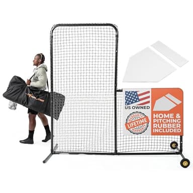 L Screen Baseball for Batting Cage | Baseball Pitching Net with Wheels-7 feet by 7 feet, 3.5 Inch by 3.5 Inch Cutout, Body Protector for Back Drive Lines Beisbol - Image 1