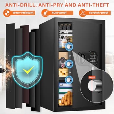 23.62'' Tall Extra Large Home Safe Box, Safe with Fireproof Waterproof Document Bag, Digital Keypad and 3 Removable Steel Shelves, Security Box for Money Medicines Jewelry Valuables - Image 5