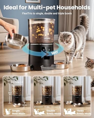 Vacqueen Automatic Cat Feeder for 3 Cats, 6L/25 Cups Smart WiFi Pet Feeder, Strong Anti-Jam System, Dual-Effect Desiccant Cat Food Dispenser, with 10S Voice Recorder for Cats and Small Dog(Black) - Image 2