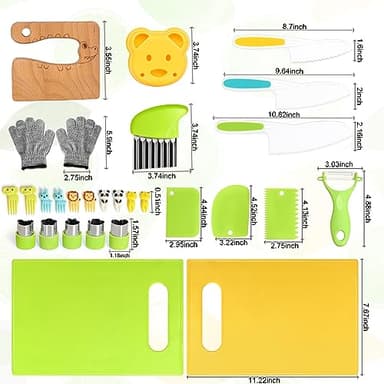 28PCS Toddler Knife Set - Kids Knifes for Real Cooking, Montessori Kids Kitchen Knife Set with Cutting Board Crinkle Cutters Kid Safe Knives, Toddlers Kitchen Tools for Age 2-10 Year Old Girl Boy - Image 2