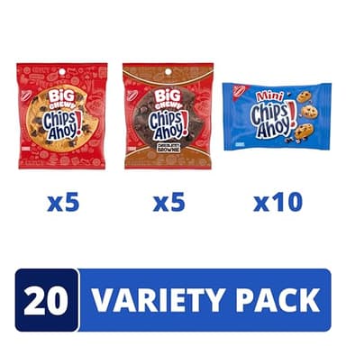 CHIPS AHOY! Cookie Variety Pack, Big Chewy, Big Chocolatey Brownie and Mini Original Chocolate Chip Cookies, 20 Snack Packs - Image 3