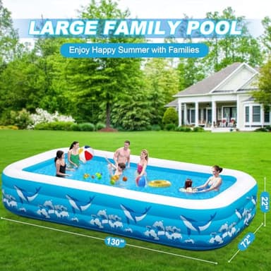 Large Inflatable Pool for Adults, 130" X 72" X 22" Blow-up Pools Swimming Pool, 2025 Upgraded Extra Oversized Thickened Family Pools for Backyard Summer Outdoor - Image 2