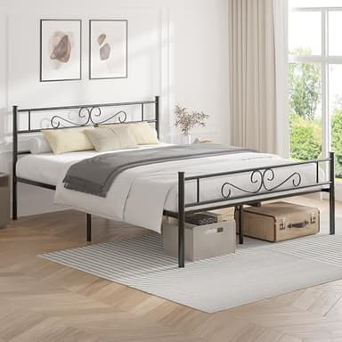 VECELO Full Size Bed Frame with Headboard, Heavy-Duty Platform with Metal Slats Support, No Box Spring Needed/Easy Assembly, Dark&Black - Image 3