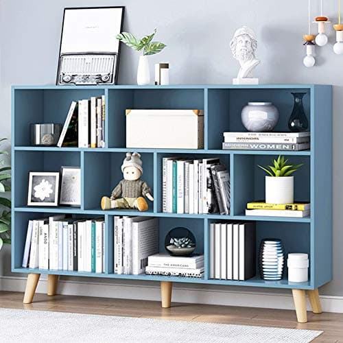 IOTXY Wooden Open Shelf Bookcase - 3-Tier Floor Standing Display Cabinet Rack with Legs, 10 Cubes Bookshelf, Bright Blue - Image 1