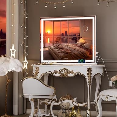 Hasipu Vanity Mirror with Lights, 40" x 30" LED Makeup Mirror, Lighted Makeup Mirror with Dimmable 3 Modes, Touch Screen Control Vanity Mirror Square White - Image 6