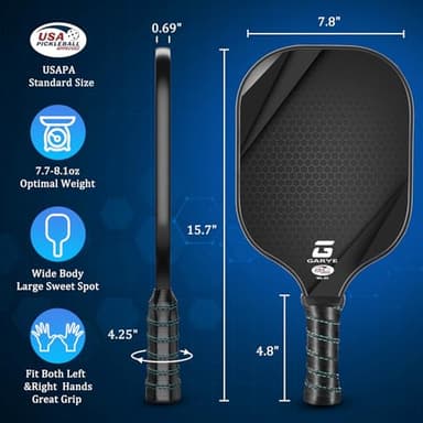 GARYE Pickleball Paddles Set of 2, USAPA Approved Carbon Fiber Pickleball Set, Lightweight Pickle Ball Rackets 2 Pack with 6 Balls, 1 Bag, Pair of Grip Tapes, Pickle Ball Paddle for Men and Women - Image 5