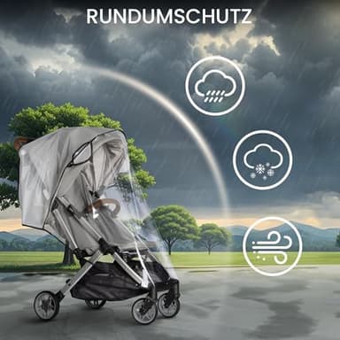 Bemece Stroller Rain Cover, Universal Stroller - Waterproof Windproof Travel Weather Shield Thick & Durable Protect from Dust and Snow with Breathable Ventilation Mesh Clear Visibility - Image 2