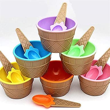 YUMOMUY Ice Cream bowls and Spoons,Cartoon Candy Colorice cream bowls for kids set, Reusable Plastic ice cream cups,ice cream birthday party decorations（6） - Image 1