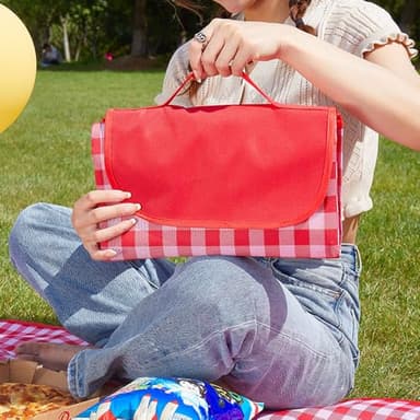 Large Beach Blanket Outdoor Picnic Blankets, Foldable Waterproof Sand Free beach Mat for Festival BBQ Park Grass Lawn Camping Hiking Travel Concerts,Suitable for 2-4 people (Classic Red Check,80x60in) - Image 1