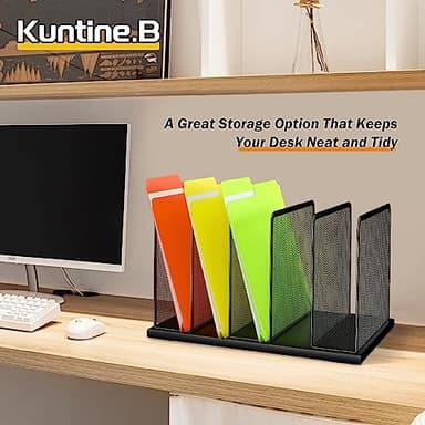 Kuntine.B Desk File Organizer 5 Upright Mesh Desktop Organizer File Sorter Office Organization File Holder for Home, Office & Classroom, 2 Pack - Image 6