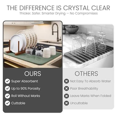 Bellemain XXL Dish Mat 24" x 17" ( LARGEST MAT ) Microfiber Dish Drying Mat , Super absorbent ( Green ) - Image 7