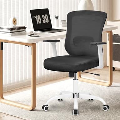 Winrise Office Chair, Ergonomic Home Office Desk Chairs, Breathable Mesh Mid-Back Comfortable Work Chair Adjustable 2D Armrests, Rocking Executive Chair, Swivel Task Chair with Lumbar Support (White) - Image 2
