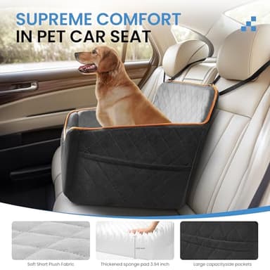 Dog Car Seat for Medium Dogs - Pet Car Seat with 2 Safety Straps & Waterproof Padding, Portable Pet Carrier for Cars, Trucks & SUVs, Comfortable Booster Bed for Pets Up to 55lbs (Black/Grey) - Image 7