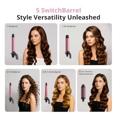 5-in-1 Rotating Curling Iron Set,Automatic Hair Curler with 5 Ceramic Barrels (3/4,1,1.25 Inch) | Fast Heating, Dual Voltage for Long-Lasting Curl Styling/Beach Wave - Image 9