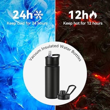 16 oz Insulated Water Bottle with Straw Lids, Stainless Steel Kids Water Bottles for School, Double Wall Vacuum Metal Water Bottle with Straw & Wide Mouth Lid, Black 1 Pack - Image 5