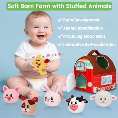 Baby Toys 6-12 Months - Soft Barn Toy with Stuffed Farm Animals, Rattle - Montessori Toys for Babies 6-12 Months Sensory Infant Toy for Toddlers 1-3 Year Old Boys Girls Baby Birthday Gifts - Image 3