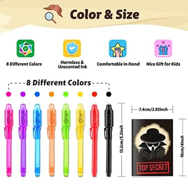 GIFTINBOX Invisible Ink Pens with UV light for Kids, Spy Pen Party Favors for Kids 8-12, 24Pack Invisible Ink Pen and Notebook, Magic Marker for Secret Message Birthday Party Favors for Kid 4-8 - Image 5