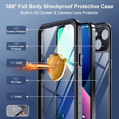 SPIDERCASE for iPhone 13 Case Waterproof, Built-in Lens & Screen Protector, Full Heavy Duty Protection, 12FT Military Shockproof, Dustproof, Anti-Scratched Phone Case,Black - Image 5