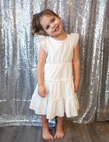 Arshiner Toddler Girls White Dress Ruffle Sleeveless Tiered Swing Twirly Dresses Cute Summer Beach Sundress Size 5-6 - Image 7