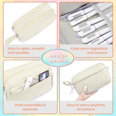 JAESITETER Big Capacity Pencil case,Soft Corduroy Pencil Bag with 3 Compartment,Pencil Pouch School Supplies Cute Pencil Box Pencil Bag for Teen Girls Boys College - Image 6