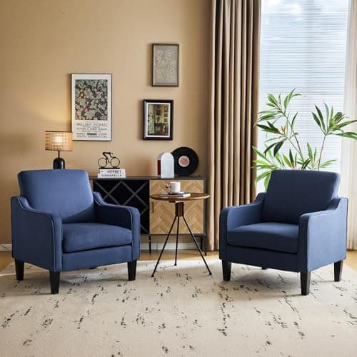 VINGLI Modern Accent Chairs Set of 2, Blue Living Room Chairs Comfy Armchair for Bedroom, Upholstered Sofa Chair Reading Chair for Small Spaces, Apartment, Waiting Room - Image 1