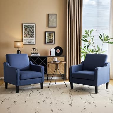 VINGLI Modern Accent Chairs Set of 2, Blue Living Room Chairs Comfy Armchair for Bedroom, Upholstered Sofa Chair Reading Chair for Small Spaces, Apartment, Waiting Room - Image 1