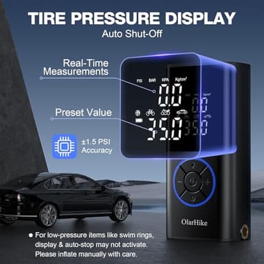 OlarHike Tire Inflator Portable Air Compressor, Smart Dual Hose System, 160PSI Auto Air Pump for Car Tires, Bike,Bicycle, Motorcycles,Electric Pump with LED Light & Digital Pressure Gauge - Image 5