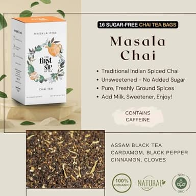 Masala Chai Tea Bags - Unsweetened Black Tea, High Caffeine, Traditional Indian Spiced Black Tea with Cardamom, Cinnamon, Fennel - 16 Cups | The Spice Hut, First Sip of Tea - Image 3