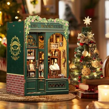 CUTEBEE Book Nook Kit Owl Bookstore - DIY Miniature House 3D Wooden Puzzle for Adult and Teens, Booknook Bookshelf Decor Alley Model Build with LED Light, Gifts for Family and Friends - Image 3