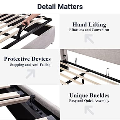 Allewie King Size Lift Up Storage Bed, Modern Wingback Headboard, Hydraulic Support, No Box Spring Needed, Light Beige - Image 6